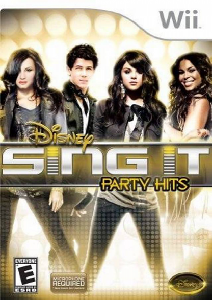 Disney Sing It Party Hits retro Nintendo Wii video game featuring karaoke music gameplay, Disney song performances, multiplayer party action and classic Wii entertainment - cover art