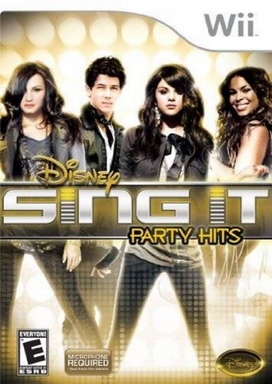 Disney Sing It Party Hits retro Nintendo Wii video game featuring karaoke music gameplay, Disney song performances, multiplayer party action and classic Wii entertainment - cover art