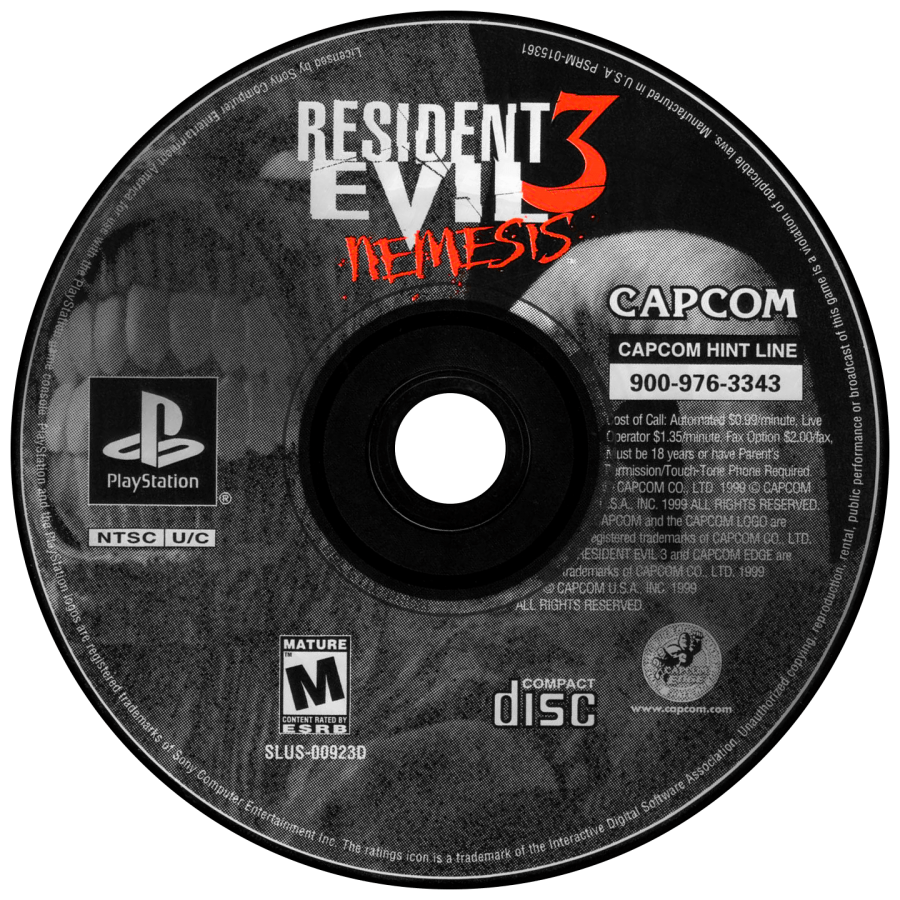 Resident Evil 3 Nemesis PlayStation 1 game featuring classic survival horror gameplay, fixed camera angles, and intense Nemesis encounters in Raccoon City disc