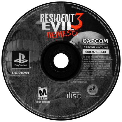 Resident Evil 3 Nemesis PlayStation 1 game featuring classic survival horror gameplay, fixed camera angles, and intense Nemesis encounters in Raccoon City disc