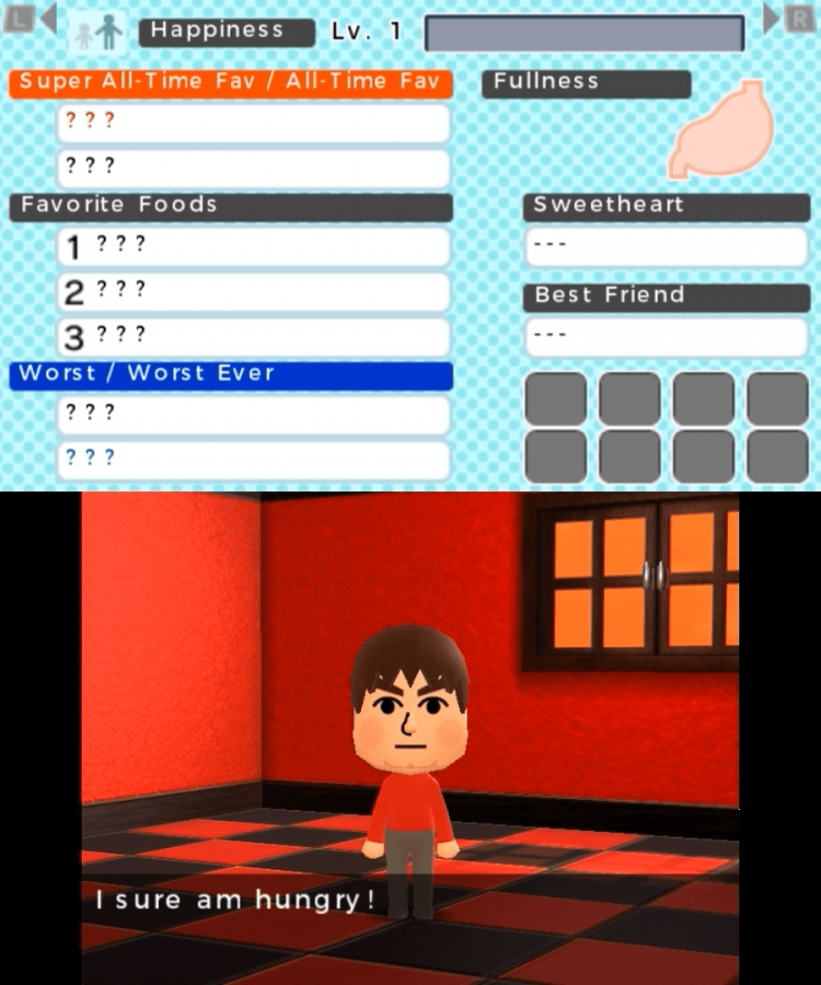 Tomodachi Life for Nintendo 3DS, a life simulation and social simulation game featuring customizable Mii characters, relationships, activities, and humorous everyday adventures gameplay