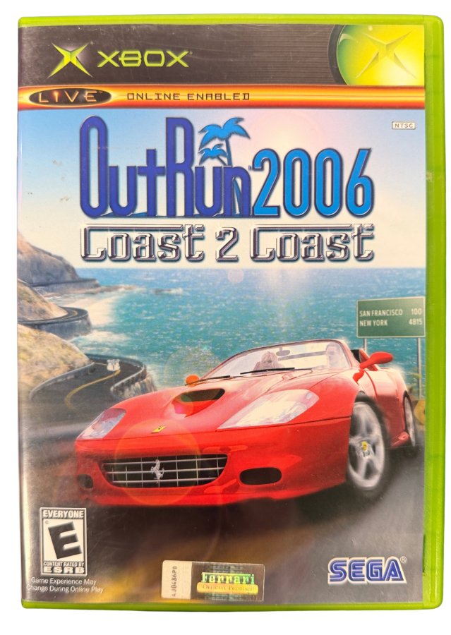 OutRun 2006 Coast 2 Coast Xbox retro video game racing action featuring high speed sports car driving exotic locations arcade racing gameplay drifting challenges time trials multiplayer racing classic OutRun style Xbox gaming experience collectible game collection appeal cover art