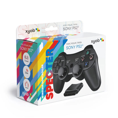 PlayStation 2 wireless controller packaging box with controller and receiver accessory