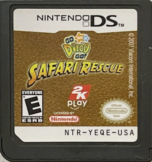 Go Diego Go Safari Rescue for Nintendo DS, cartridge for an educational adventure video game with animal rescue gameplay, mini-games, problem-solving activities, and family-friendly exploration