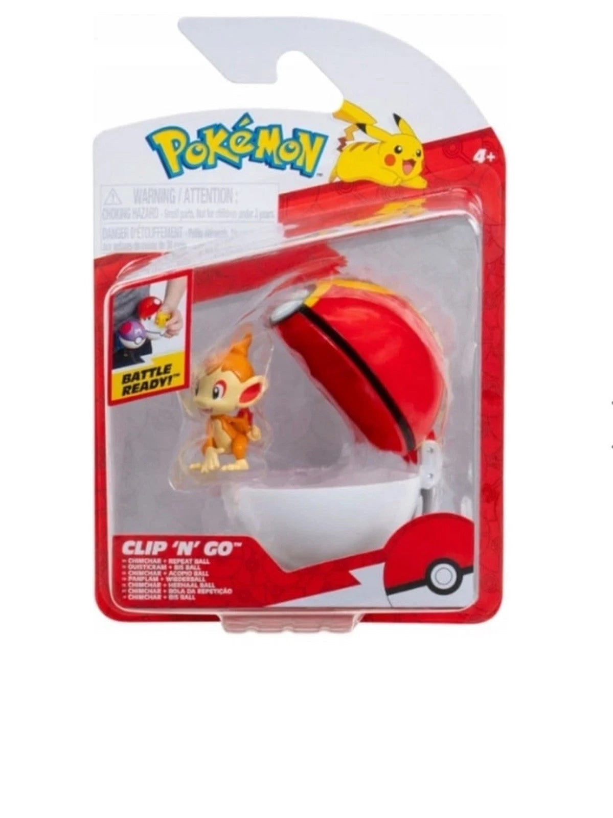 Pokemon Clip N Go Battle Figure Chimchar Repeat Ball collectible Pokémon Clip N Go figure featuring Chimchar fire type with Repeat Ball Poké Ball accessory belt clip toy for fans and collectors