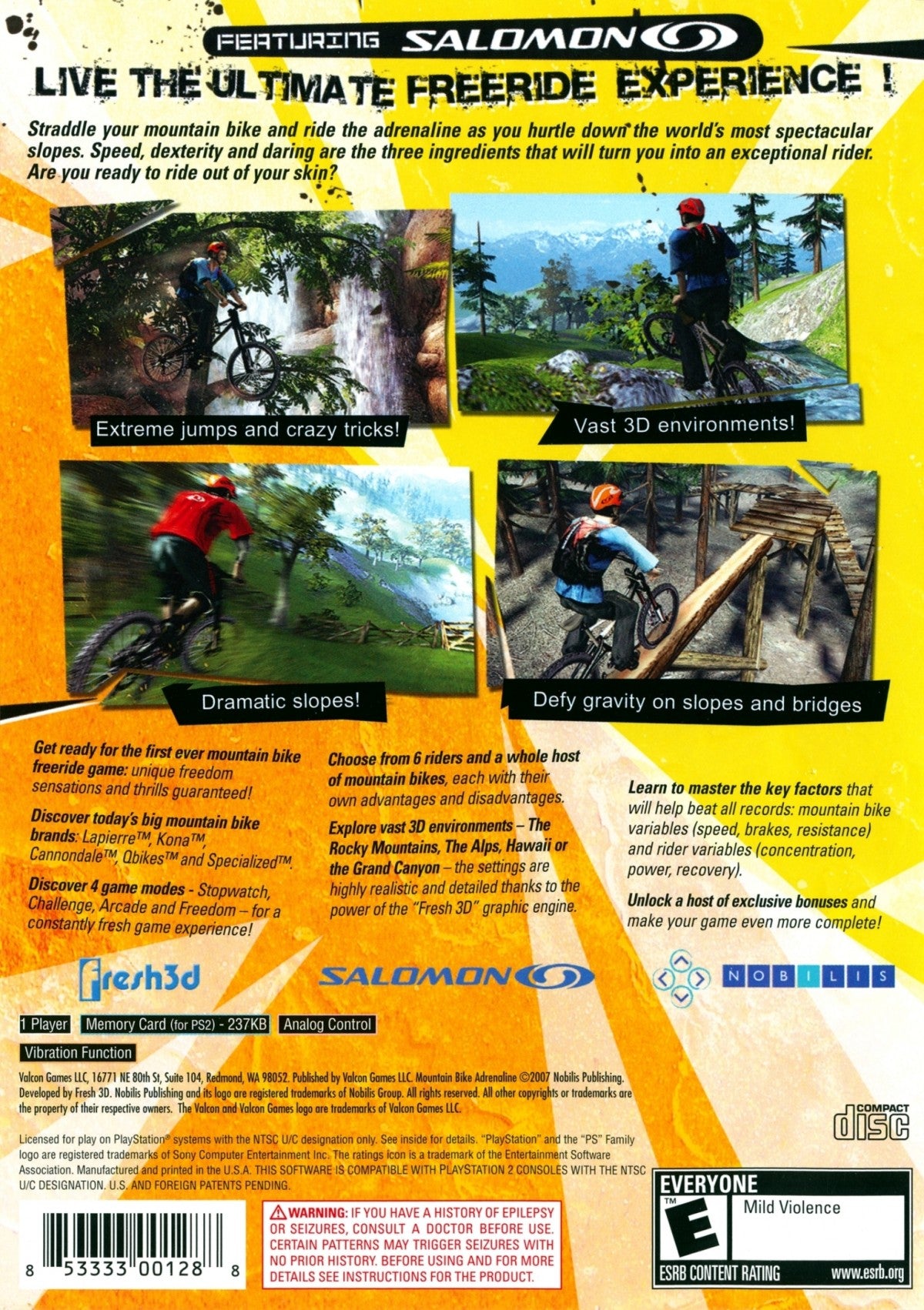Mountain Bike Adrenaline – PlayStation 2 (PS2) mountain biking racing video game back of case