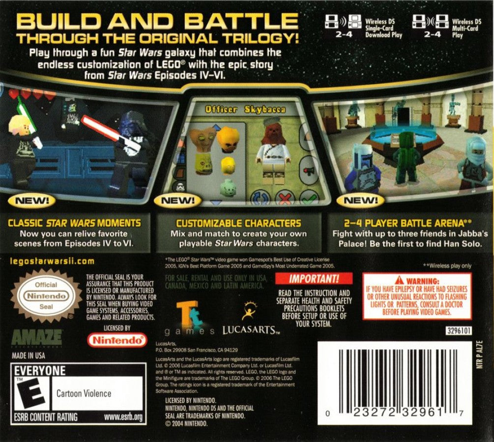LEGO Star Wars II: The Original Trilogy back of case for Nintendo DS (DS) action adventure video game