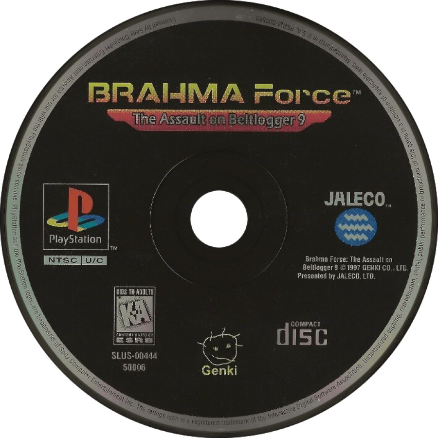 BRAHMA Force: The Assault on Beltlogger 9 PlayStation 1 PS1 for third person shooter retro video game fans featuring mech combat futuristic sci fi battles powerful weapons explosive action mission based gameplay armored vehicles collectible gaming appeal disc