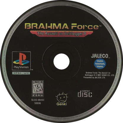 BRAHMA Force: The Assault on Beltlogger 9 PlayStation 1 PS1 for third person shooter retro video game fans featuring mech combat futuristic sci fi battles powerful weapons explosive action mission based gameplay armored vehicles collectible gaming appeal disc