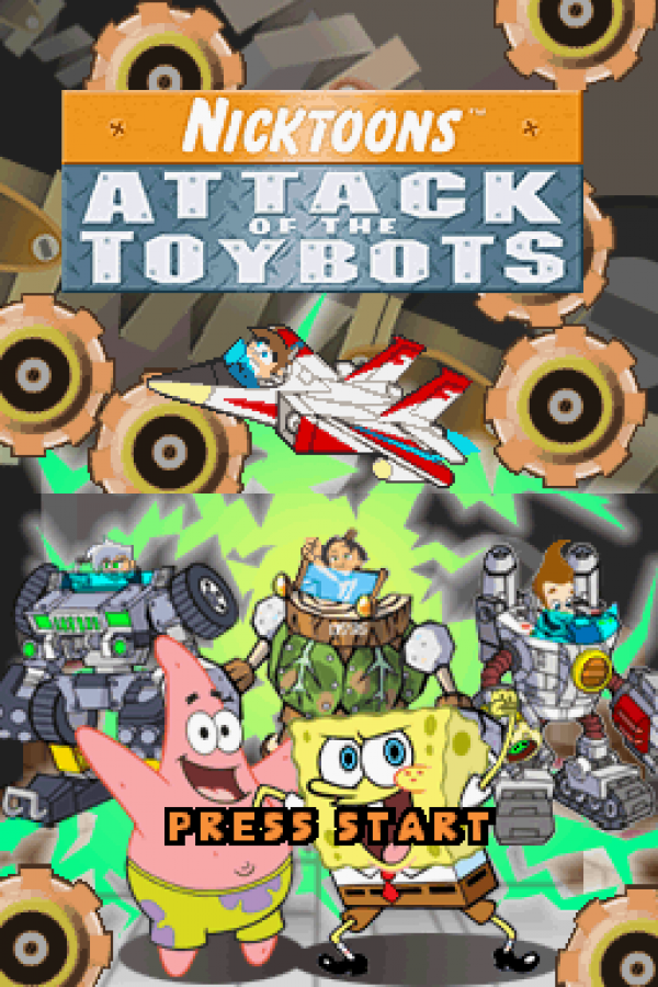 Nicktoons: Attack of the Toybots start screen for Nintendo DS (DS) cartoon action adventure video game