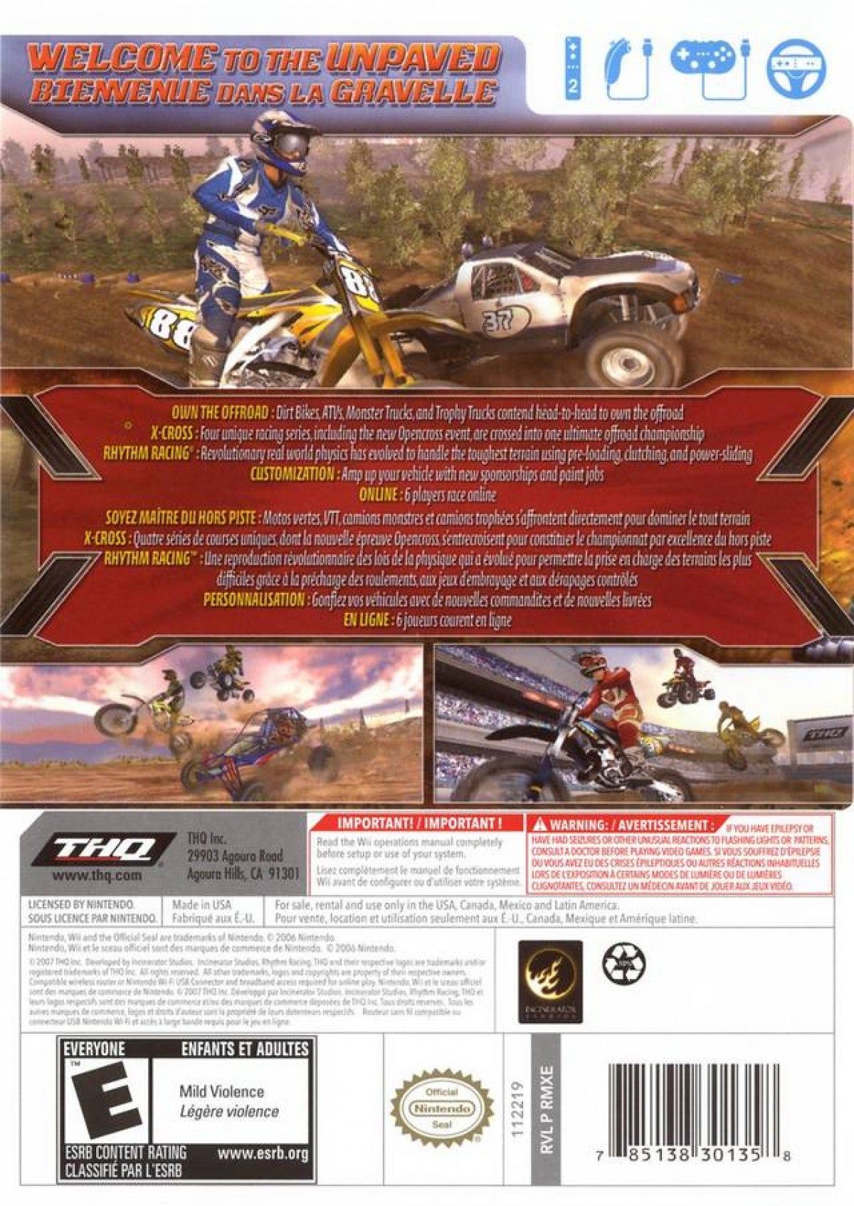 MX vs. ATV: Untamed – Nintendo Wii (Wii) off-road racing motocross simulation sports video game back of case