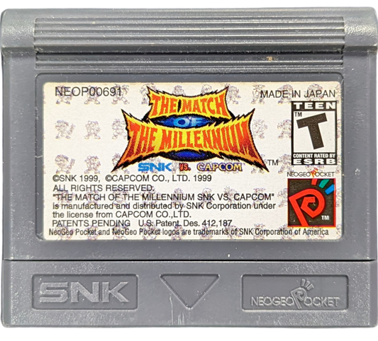SNK vs. Capcom: Match of the Millennium [CIB] for Neo Geo Pocket Color (NGP) featuring a packed portable 2D fighter with iconic characters from both companies and tight responsive combat; choose solo or tag modes pull off specials and enjoy a complete in box crossover classic cartridge