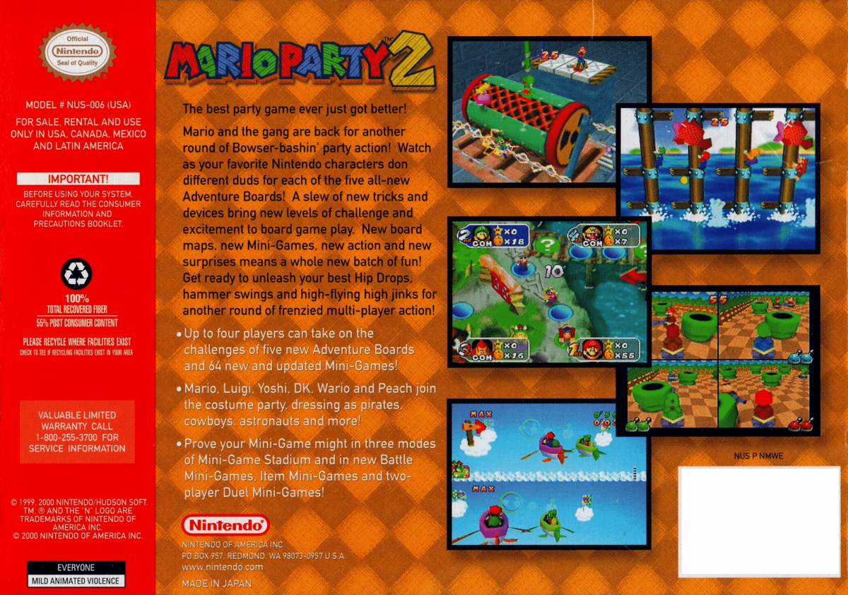 Mario Party 2 back cover art for Nintendo 64 (N64) video game