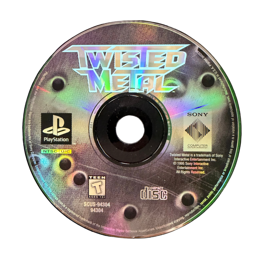 Twisted Metal PlayStation PS1 for vehicular combat video game fans featuring armed vehicles intense arena battles destructive weapons explosive combat unique drivers challenging opponents and classic PlayStation action gameplay collectible retro gaming appeal disc
