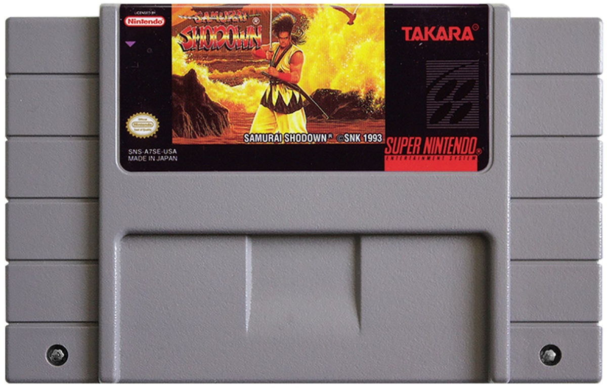 Samurai Shodown cartridge for Super Nintendo Entertainment System (SNES) retro video game