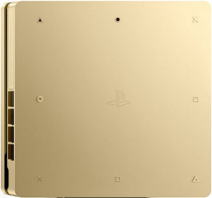 PlayStation 4 PS4 Slim Gold console featuring sleek limited edition gold finish 1TB storage Blu ray gaming HDR support Wi Fi connectivity wireless DualShock 4 controller compatibility immersive gaming and entertainment system collectible gaming appeal