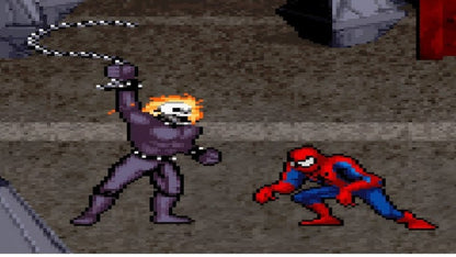 Venom Spider-Man Separation Anxiety for Super Nintendo side scrolling beat em up featuring Spider Man and Venom battling symbiote enemies with co op gameplay and comic inspired action gameplay