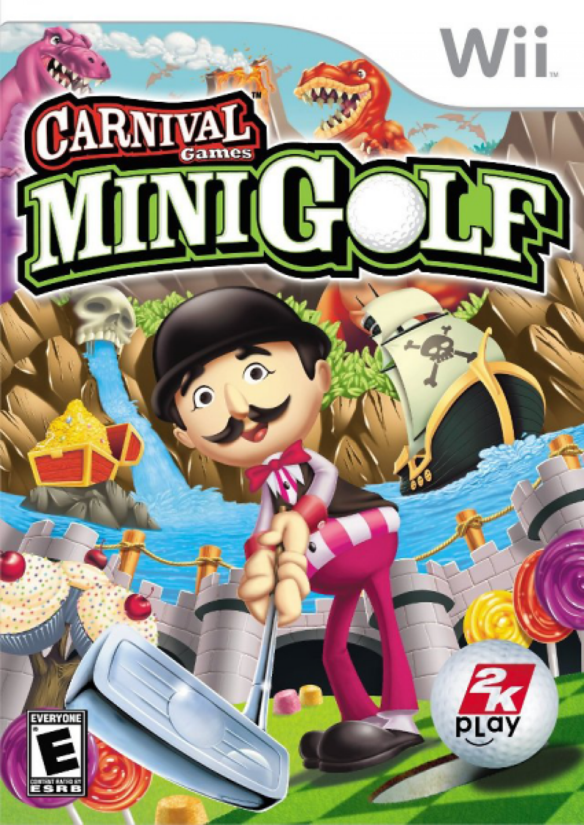 Carnival Games Mini Golf Nintendo Wii video game, motion-controlled sports mini-games, family-friendly party gameplay, Wii console title front cover