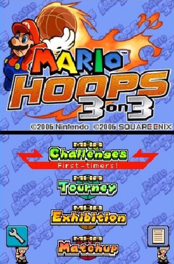 Mario Hoops: 3 on 3 title screen for Nintendo DS (DS) video game