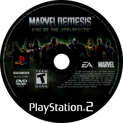 Marvel Nemesis Rise of the Imperfects PS2 Sony PlayStation 2 fighting action game Marvel superheroes vs original characters 3D arena combat brawler superhero battles EA Games story mode versus multiplayer retro gaming PlayStation 2 software video game title disc