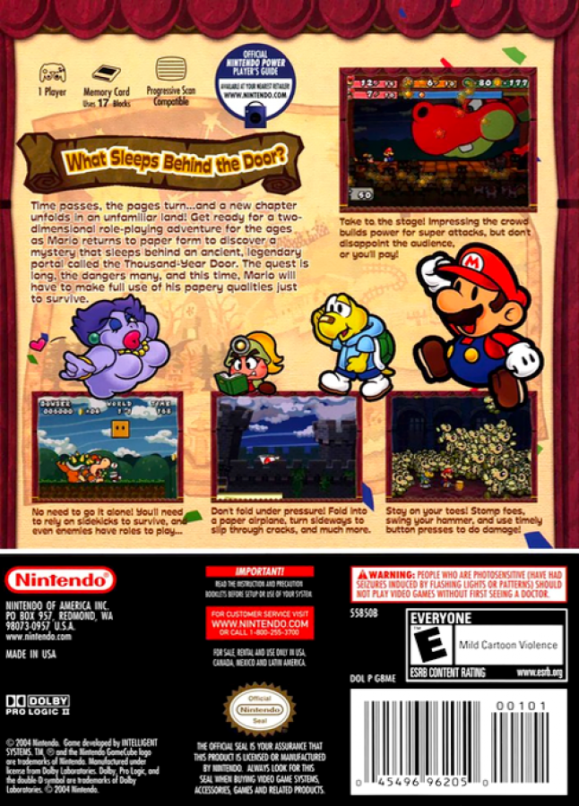 Paper Mario: The Thousand-Year Door – GameCube (GC) Back Cover Art for this GameCube Video Game