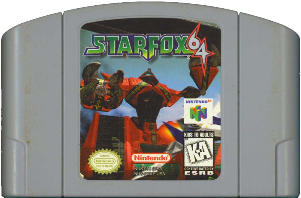 Star Fox 64 Nintendo 64 N64 video game, on-rails space shooter, classic Nintendo title, multiplayer dogfights, retro console game game cartridge