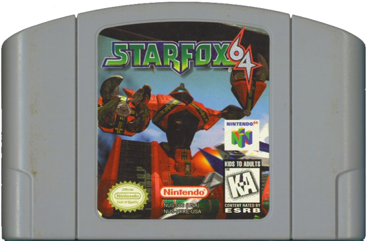 Star Fox 64 Nintendo 64 N64 video game, on-rails space shooter, classic Nintendo title, multiplayer dogfights, retro console game game cartridge