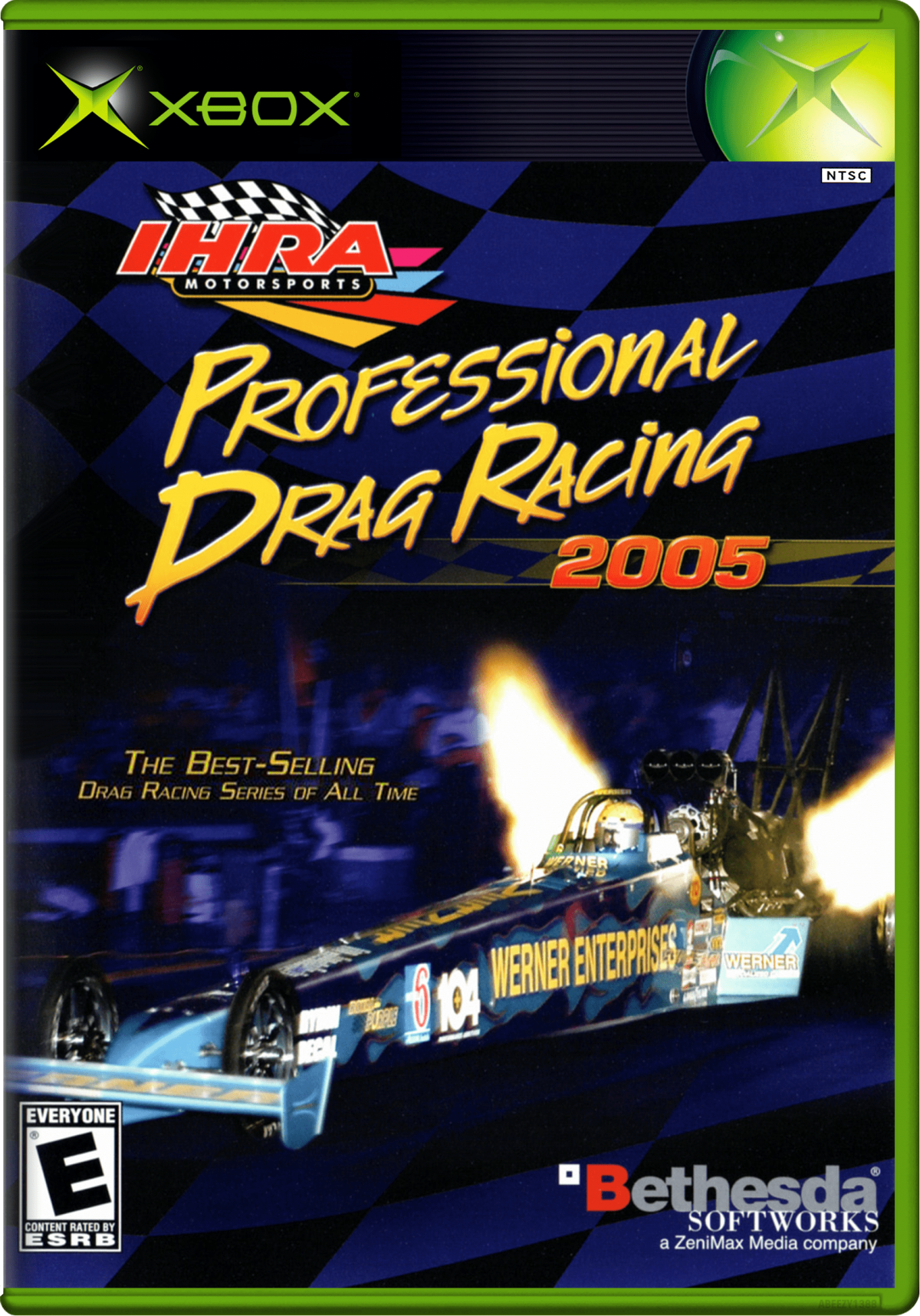 IHRA Professional Drag Racing 2005 for original Xbox drag racing simulation game featuring licensed IHRA tracks pro stock funny car top fuel classes career mode realistic quarter mile racing front cover