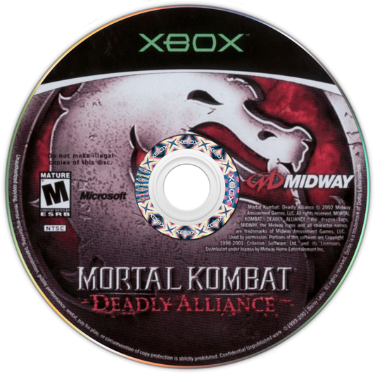 Mortal Kombat Deadly Alliance for Xbox fighting video game featuring brutal one on one combat iconic characters intense fatalities and classic Midway Mortal Kombat franchise gameplay experience disc