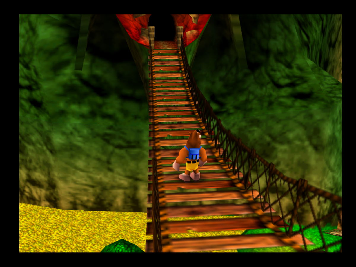Banjo-Kazooie Japanese Import Nintendo 64 N64 3D platformer collect-a-thon video game featuring bear and bird duo Banjo and Kazooie Gruntilda adventure jiggies notes transformations and musical puzzles by Rare gameplay screenshot
