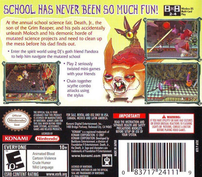 Death Jr. & the Science Fair of Doom back of case for Nintendo DS (DS) action platforming video game