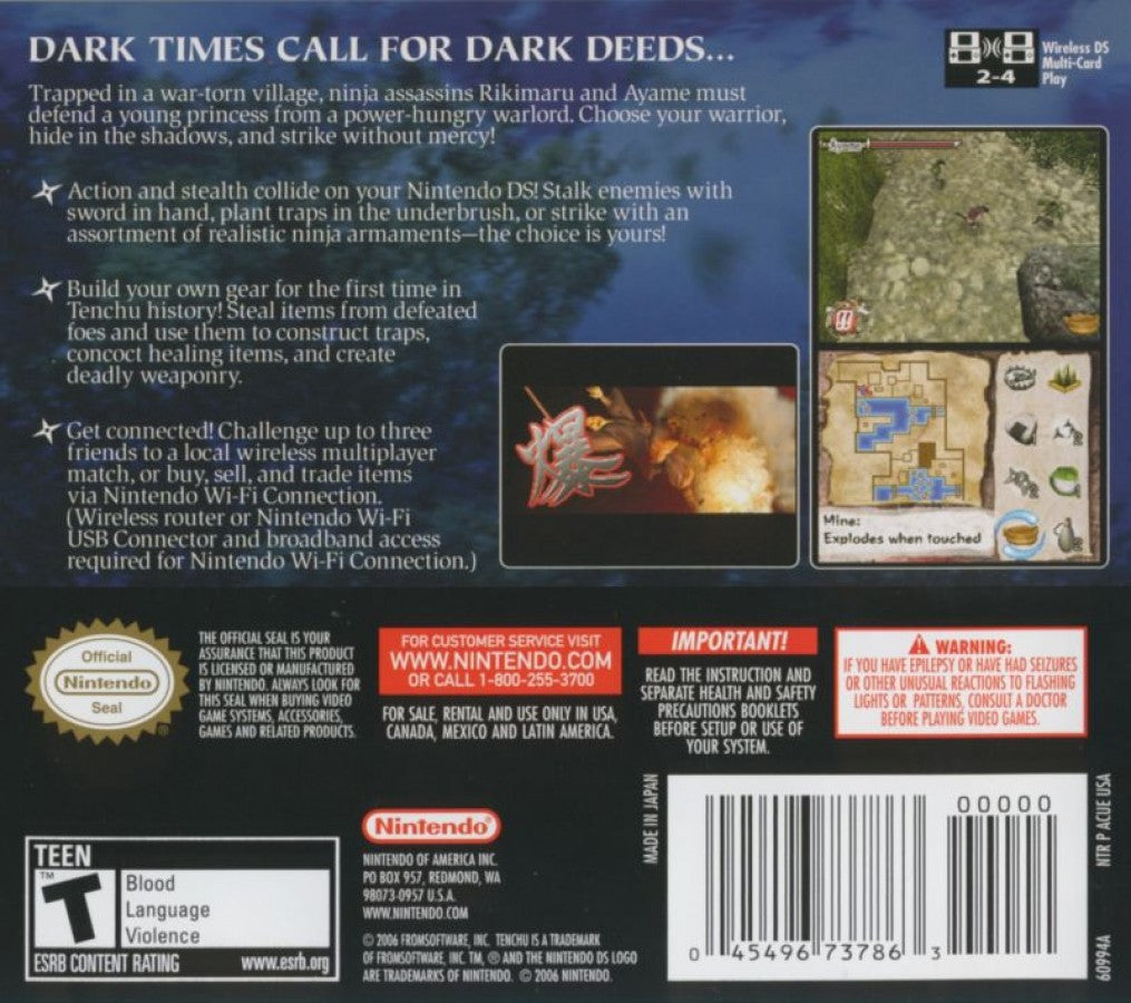 Tenchu: Dark Secret back of case for Nintendo DS (DS) stealth action video game