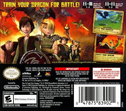 How to Train Your Dragon back of case for Nintendo DS (DS) fantasy action adventure video game