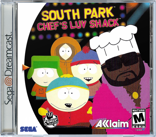 Chef's Luv Shack Sega Dreamcast for retro video game enthusiasts featuring party game gameplay trivia challenges mini games animated humor multiplayer competition cartoon inspired entertainment and collectible gaming appeal cover art 
