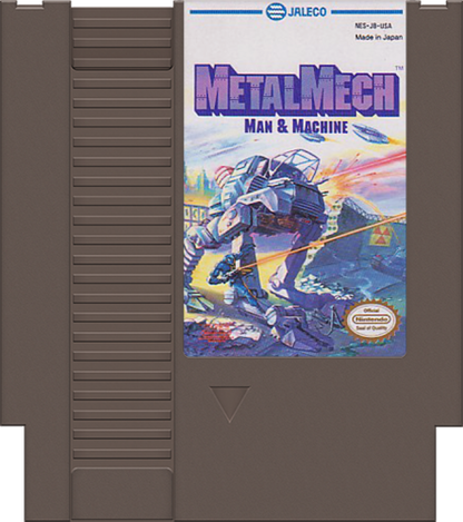 Metal Mech cartridge for the Nintendo Entertainment System featuring 8 bit action gameplay with a transformable mech tank side scrolling combat and strategic mission based objectives cartridge