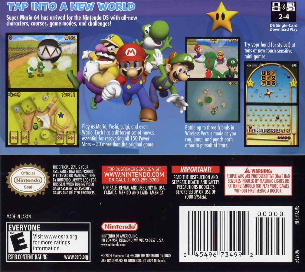 Super Mario 64 DS back of case for Nintendo DS (DS) 3D platformer video game