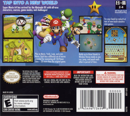 Super Mario 64 DS back of case for Nintendo DS (DS) 3D platformer video game