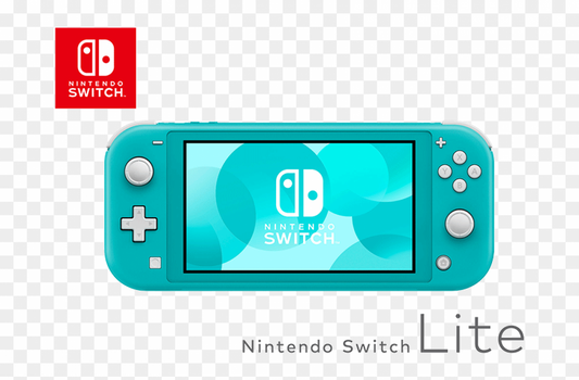 Nintendo Switch Lite system in turquoise featuring a compact handheld design built for portable gaming front promo