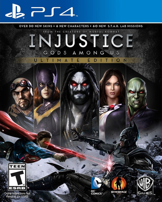 Injustice: Gods Among Us [Ultimate Edition] – PlayStation 4 (PS4) video game cover image, superhero fighting game.