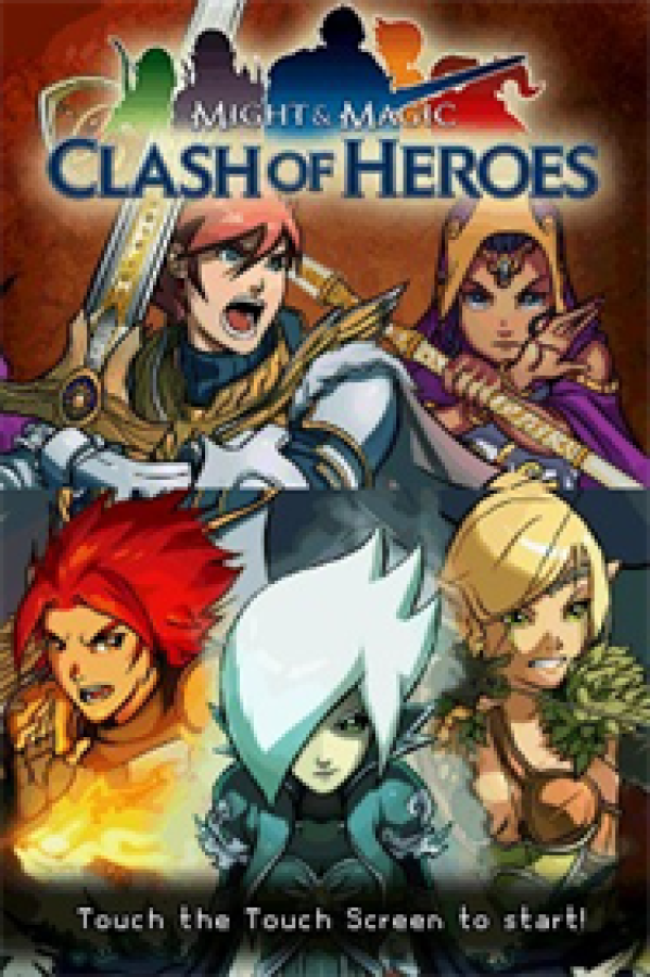 Might and Magic Clash of Heroes Nintendo DS DS video game featuring fantasy puzzle role playing gameplay tactical match three combat strategic unit formations hero abilities magical creatures turn based battles campaign adventure character progression enemy encounters and touchscreen puzzle strategy mechanics classic Nintendo DS handheld gaming retro video game collection collectible gaming appeal title screen