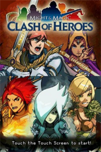 Might and Magic Clash of Heroes Nintendo DS DS video game featuring fantasy puzzle role playing gameplay tactical match three combat strategic unit formations hero abilities magical creatures turn based battles campaign adventure character progression enemy encounters and touchscreen puzzle strategy mechanics classic Nintendo DS handheld gaming retro video game collection collectible gaming appeal title screen