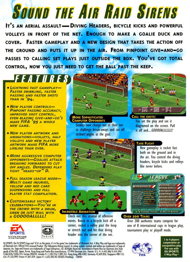 FIFA 95 back cover art for Sega Genesis (GEN) video game