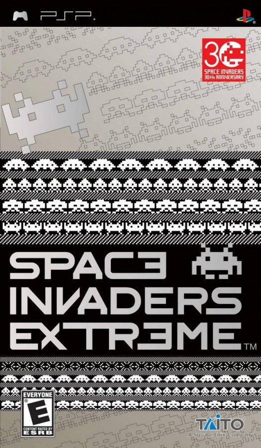 Space Invaders Extreme PlayStation Portable PSP for arcade shooter video game fans featuring fast paced alien invasion gameplay vibrant visual effects chain combo scoring power ups rhythm inspired mechanics classic Taito action challenging levels collectible gaming appeal front cover art