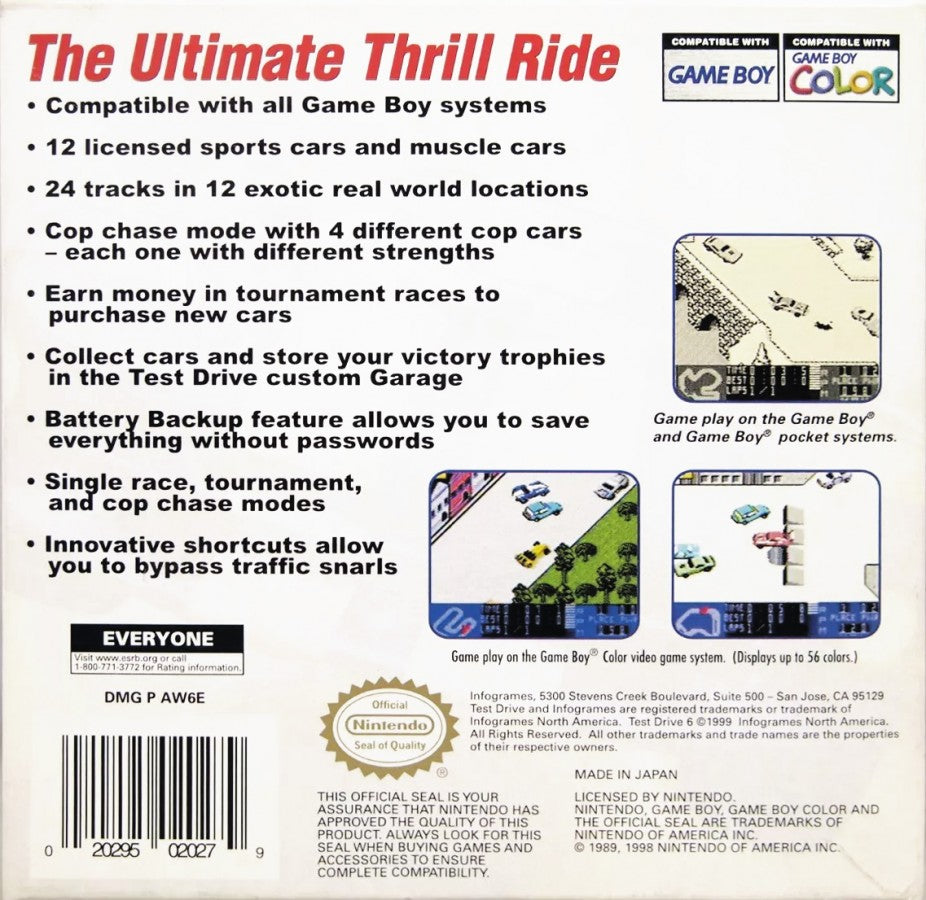 Test Drive 6 Game Boy Color GBC video game featuring high speed racing gameplay exotic cars street racing challenging tracks vehicle competition driving action and classic handheld gameplay retro video game collection collectible gaming appeal gameplay