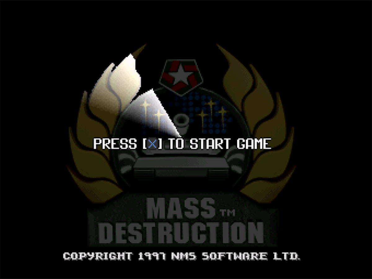 Mass Destruction game for the PlayStation featuring vehicular combat gameplay with tank based missions destructible environments objective driven levels and arcade style action across military themed battlefields gameplay 