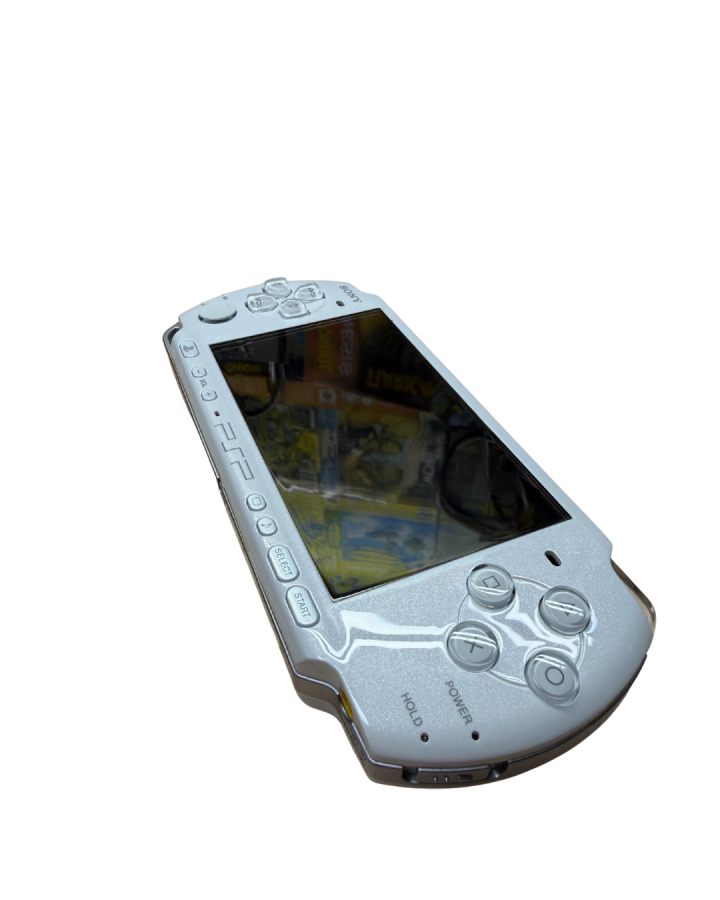 PSP 3000 Pearl White handheld console featuring slim lightweight Sony PlayStation Portable system bright LCD screen WiFi multimedia support and collectible portable gaming hardware side view