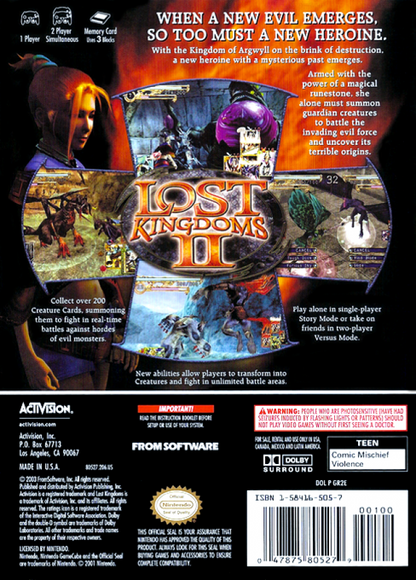 Lost Kingdoms II back of case for GameCube (GC) action role-playing video game