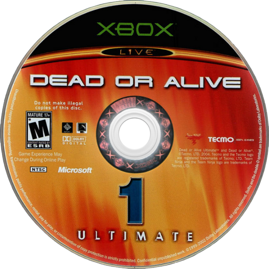 Dead or Alive Ultimate Xbox video game, fighting game collection, fast-paced combat, multiplayer battles, classic Xbox console title disc