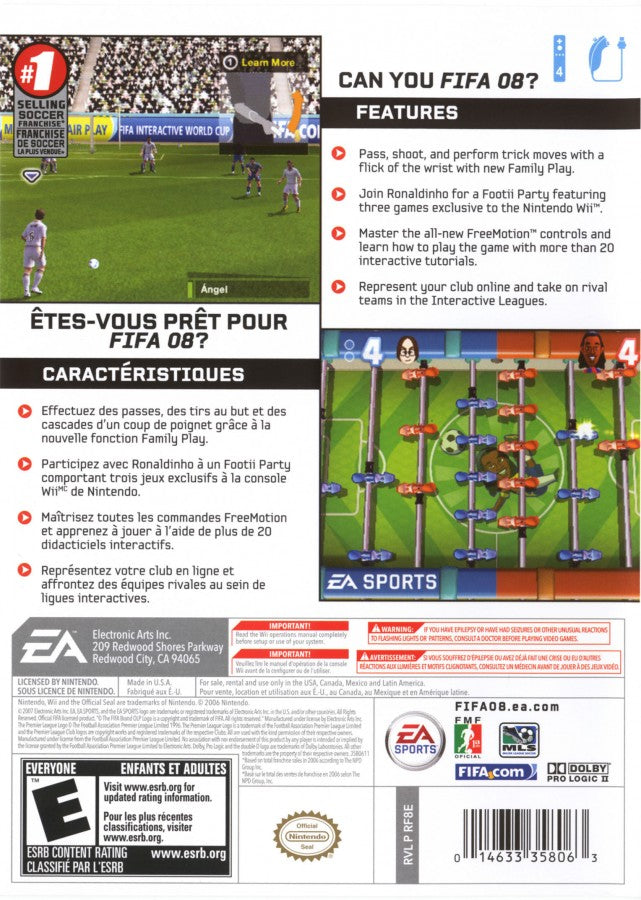 FIFA 08 back cover art for Nintendo Wii (Wii) video game