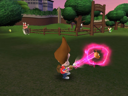 The Adventures of Jimmy Neutron Boy Genius Attack of the Twonkies PlayStation 2 action-adventure platformer video game based on the animated movie snow planet Twonkies creatures Jimmy Sheen Cindy Carl battling collecting THQ Nickelodeon license gameplay screenshot